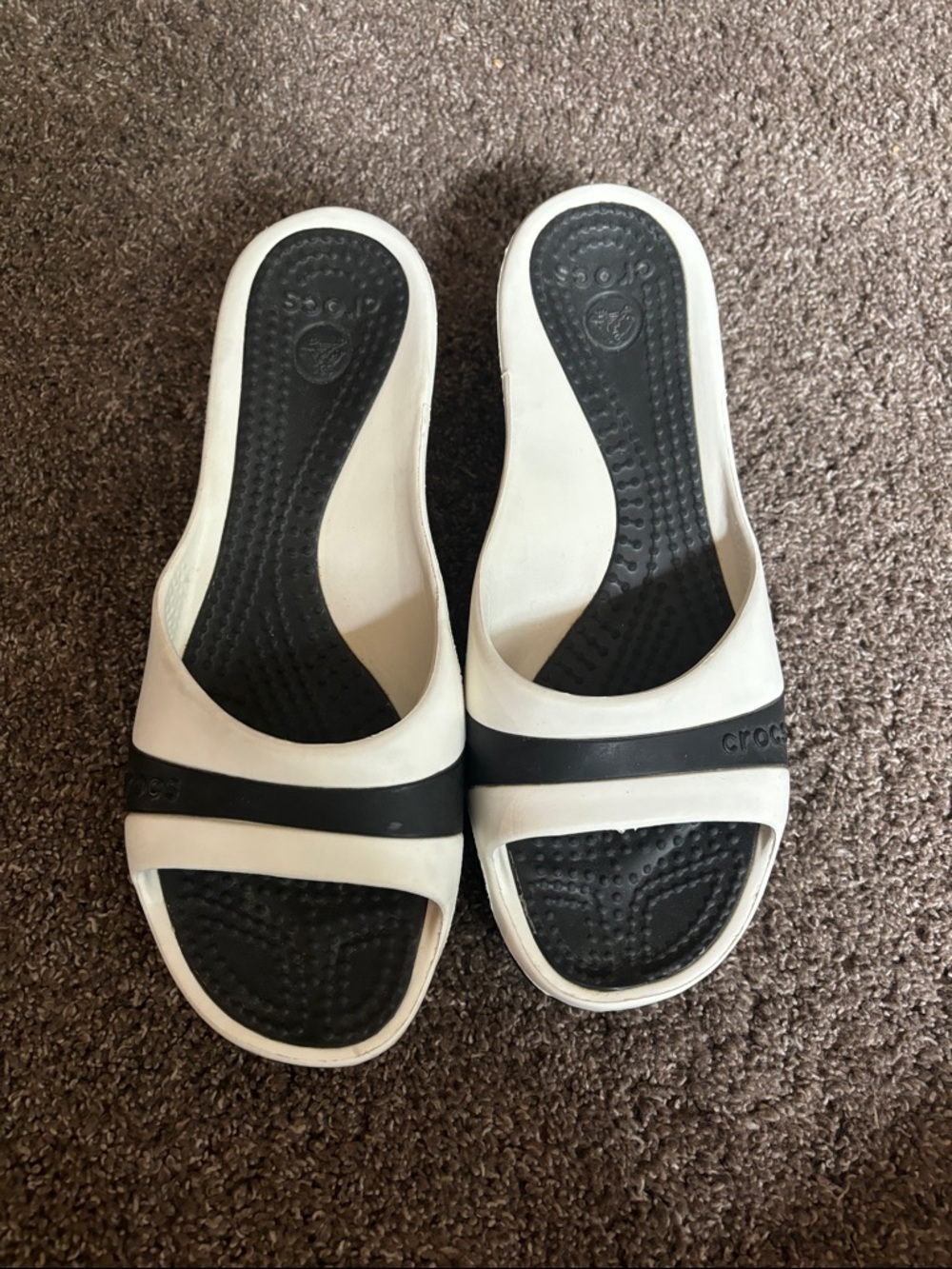CROCS Women's White and Black Slide Sandals